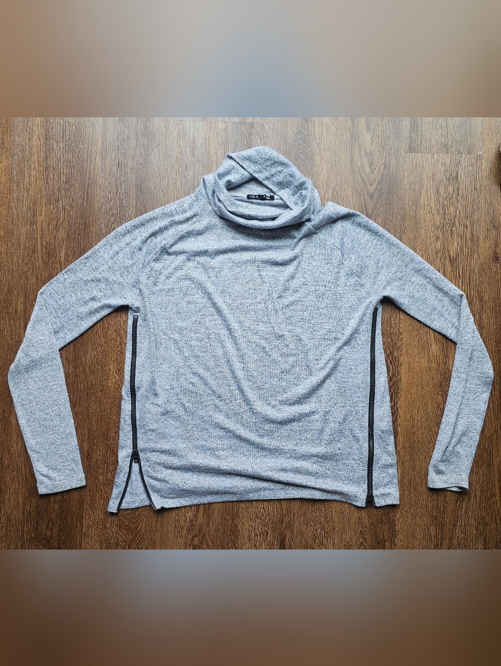 rag & bone Women's Gray Knit Pullover Camden Cowl Neck Side Zipper Accent Size S